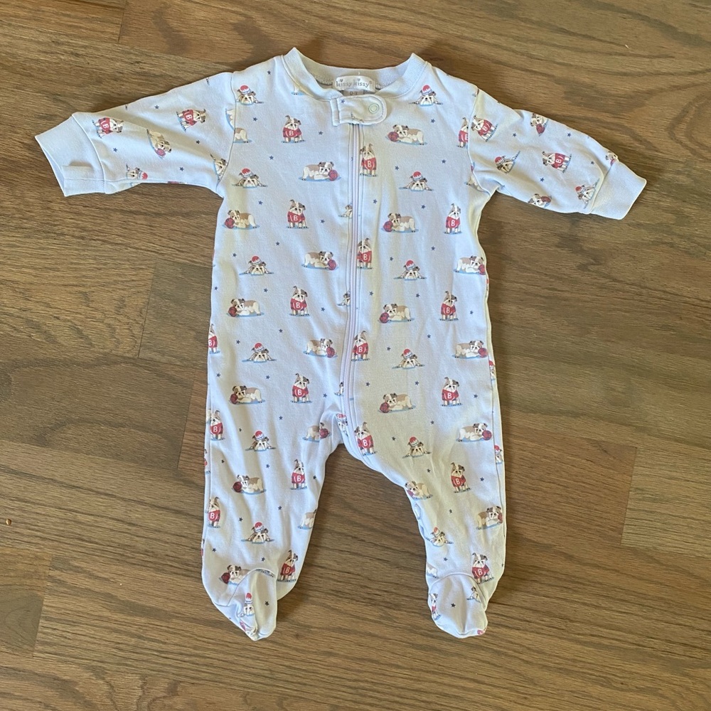 Kissy kissy zipper footie- puppy print- 0-3 mth